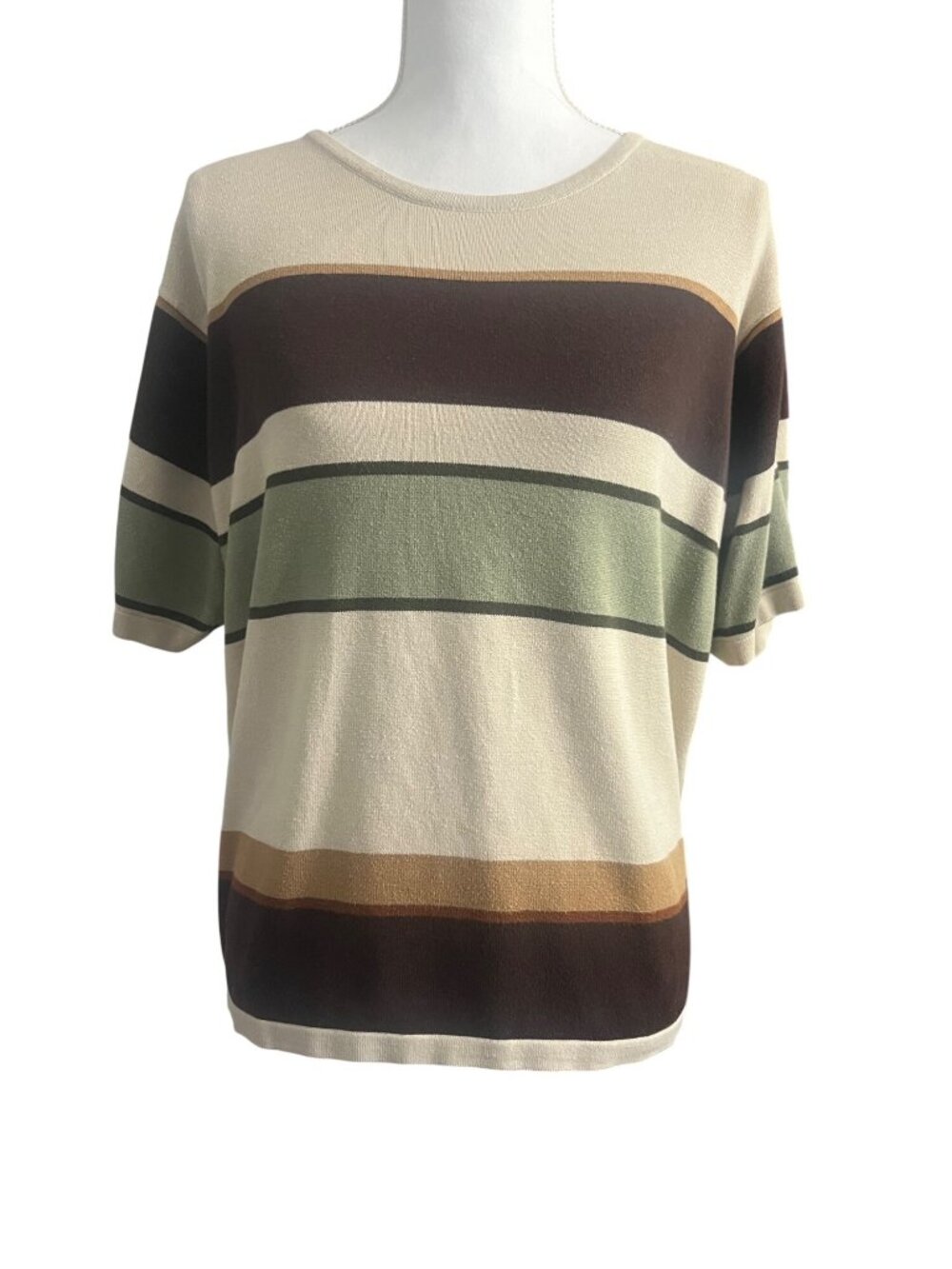 Earthy Tone Multi-Color Striped Short Sleeve Blouse Womens Size14/16 Dressbarn